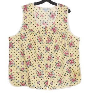 Vintage Top Floral Polka Dot Cottage Prairie Retro Grandma Pearl Snap Yellow 1X